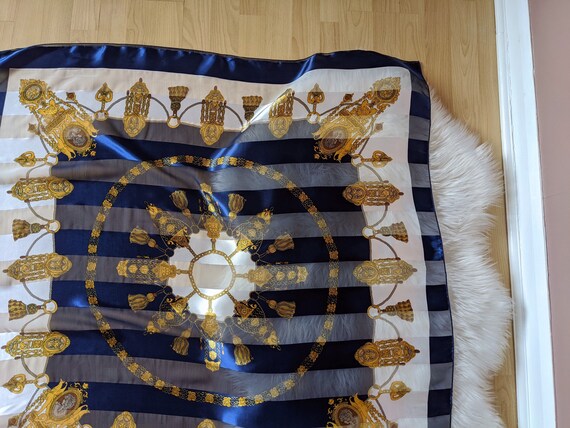 Shiny blue and white scarf, gold pattern scarf, l… - image 7