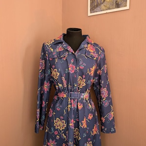 Vintage Floral Shirt Dress | Retro 70s Style | Polyester Belted Dress | UK 14 | Floral Print