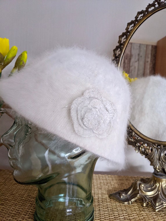 vintage angora blend winter hat, white winter hat… - image 8