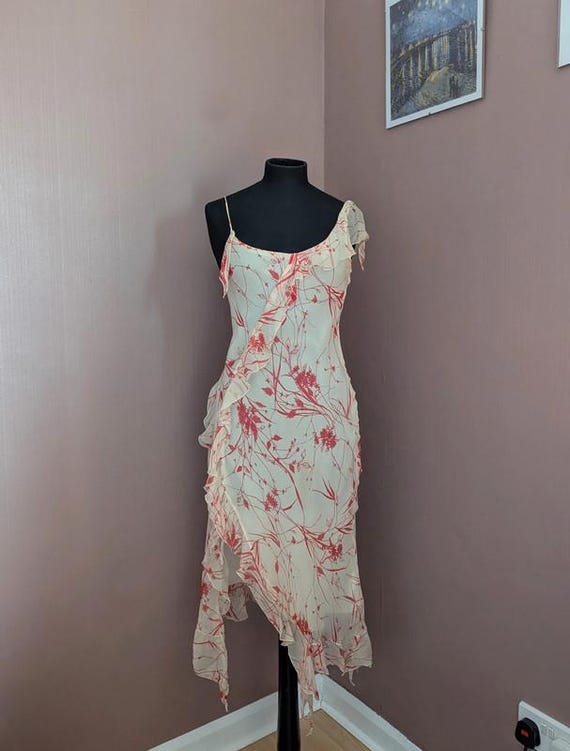 pink asymmetrical dresses One-Shoulder Cutout Asymmetrical Dress with Embroidered Tulle Sleeve EU44 / Apricot (As seen on the photo) main image 0