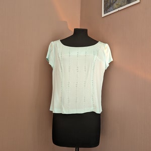 Vintage Collectables Ice Blue Blouse, Short Sleeve, Size S/M, Elegant Minimalist Style