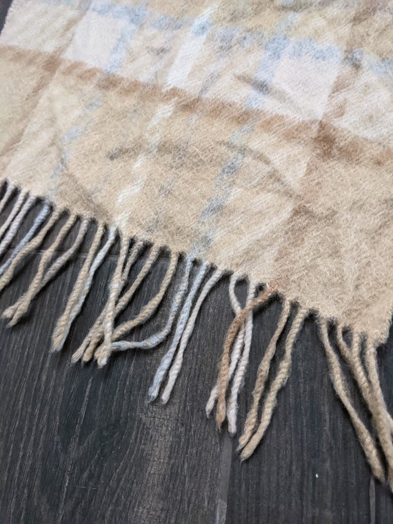 stunning plaid check pattern cashmere scarf, tan … - image 8