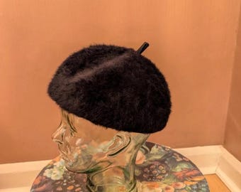 Vintage Navy Kangol Angora Blend Beret - Luxuriously Soft and Chic