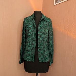 vintage Laura Ashley - Blouse verte à imprimé serpent, taille UK 8, haut audacieux, 100 % polyester