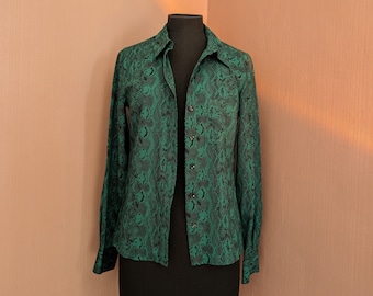 Vintage Laura Ashley Snake Print Blouse - Green Bold Statement Top, UK 8