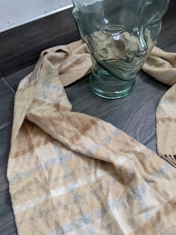 stunning plaid check pattern cashmere scarf, tan … - image 4