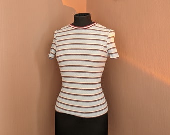 Vintage Striped Ribbed Knit Top - Size UK 8