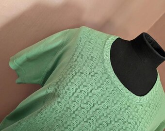 Vintage Green Knit Top – Retro Short-Sleeve Summer Blouse, Size M