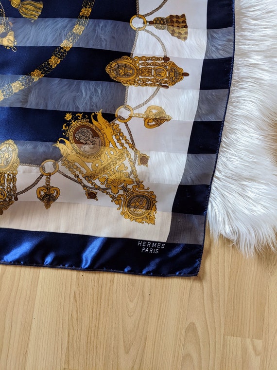 Shiny blue and white scarf, gold pattern scarf, l… - image 4