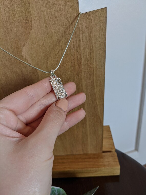 Vintage Gemstone Rectangle Pendant Necklace - Sil… - image 4