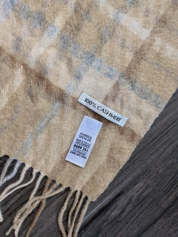 stunning plaid check pattern cashmere scarf, tan … - image 9