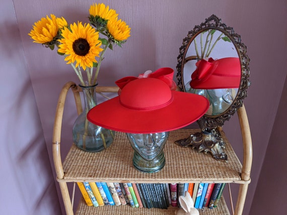 Vintage red formal hat with flower, 1980s formal … - image 9