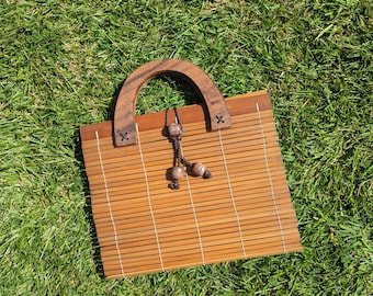 Borsa a mano con perline di legno Boho: borsa quadrata anni '80