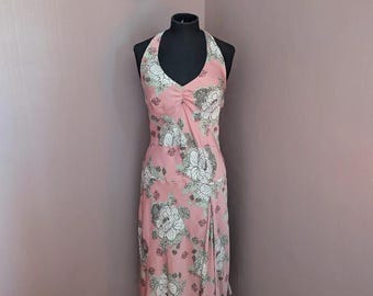 Vintage Pink Floral Halter Dress - Next UK 10 / EU 38 - Romantic Summer Dress