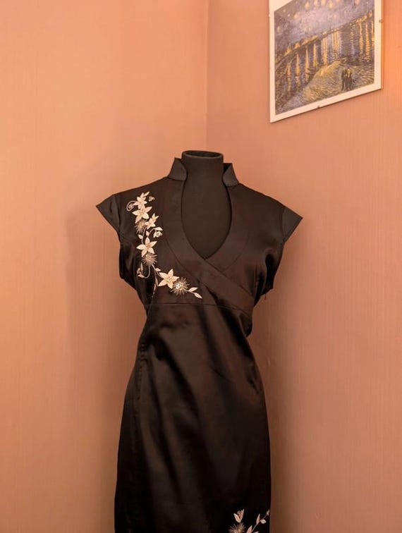 black embroidered wrap dress Zarina Embroidered Midi Wrap Dress - Black | Disturbia main image 0