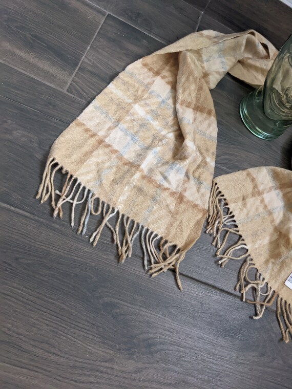 stunning plaid check pattern cashmere scarf, tan … - image 5