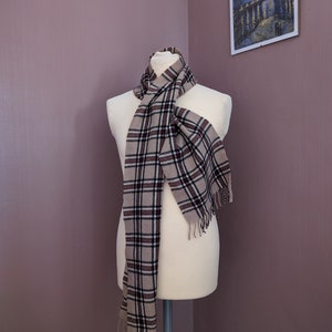 Écharpe à carreaux Massaro 100 % laine vintage - Motif tartan classique beige, rouge et noir