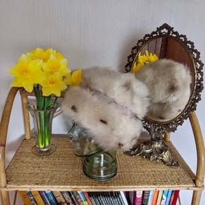 Sheepskin or suede russian style winter hat, vintage fur style hat, leather suede vintage hat, cream winter hat