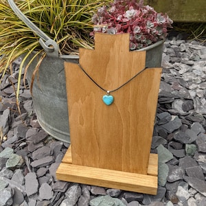 black faux leather necklace with quartz style pendant, heart pendant necklace, blue howlite pendant, 1990's necklace