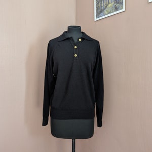 1990's black wool polo neck jumper, size UK 16, chic, gold tone buttons