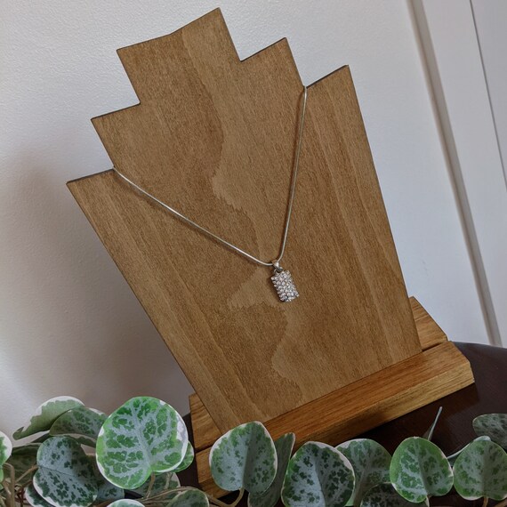 Vintage Gemstone Rectangle Pendant Necklace - Sil… - image 8