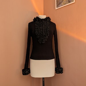 vintage black ruffle top, size S, Cottonade Paris