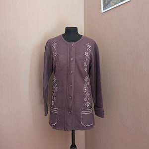 purple ladies embroidered cardigan, size M, floral embroidered cardigan, beaded design cardigan