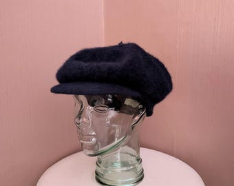Boina Kangol Furgora vintage – Azul marino, mezcla de angora, fabricada en Gran Bretaña.