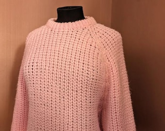 Maglione rosa a maglia grossa lavorato a mano – Comodo, morbido ed elegante, taglia L