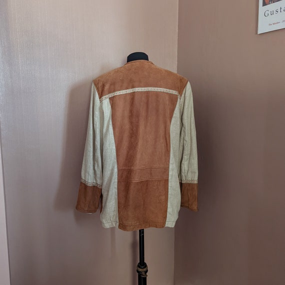 Stunning tan brown leather and linen jacket, size… - image 6