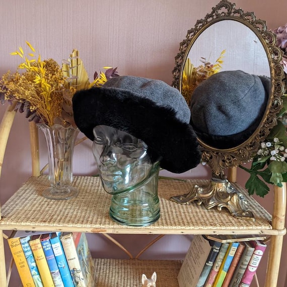 Elegant Black and Gray Faux Fur Hat Gray black faux fur bucket hat – Evan Crafts main image 4