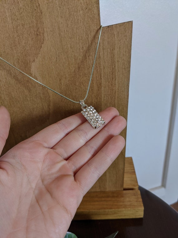 Vintage Gemstone Rectangle Pendant Necklace - Sil… - image 5