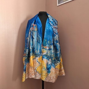 Elegant 50% Silk Van Gogh Inspired Scarf - Art-Inspired Shawl with Soft Silk & Viscose Blend
