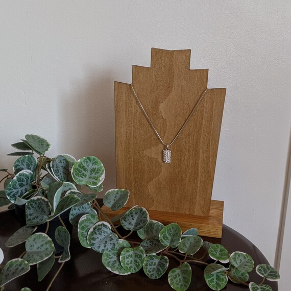 Vintage Gemstone Rectangle Pendant Necklace - Sil… - image 6