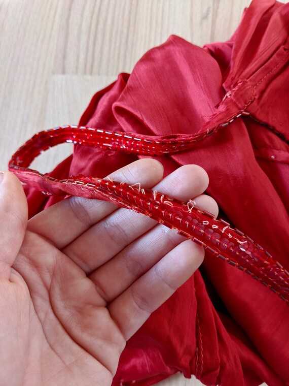 1990s red fully beaded dress, size M, vintage bea… - image 8