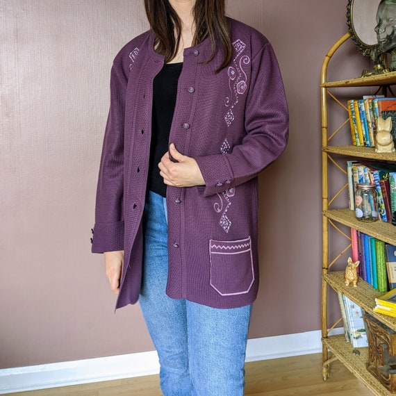 Purple Ladies Embroidered Cardigan Size 