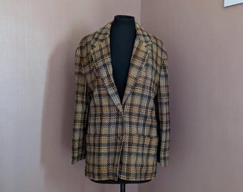 Blazer vintage in lana scozzese: giacca in tweed marrone, prodotto in Inghilterra, taglia 12
