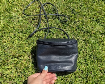 beautiful leather cross body bag, black handbag, 1990&#39;s leather bag