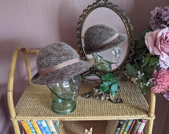 Kangol Wool Bucket Hat: Mauve Winter Hat with Bow (22")