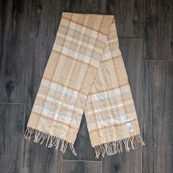 stunning plaid check pattern cashmere scarf, tan … - image 10