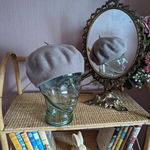 Grey Wool Beret with Gold Stud Detailing - Elegant & Trendy Headwear