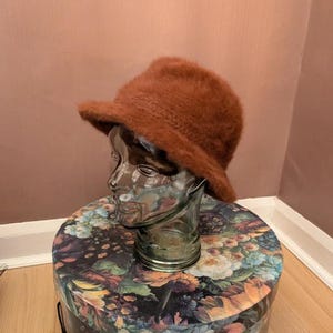 Vintage Kangol Brown Angora Design Hat, Winter Hat With Brim  display picture 1