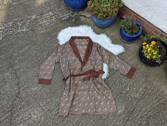 Mens Smoking Jacket size XL, Paisley Robe in Brown