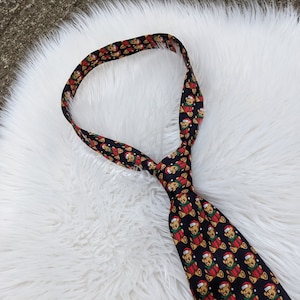 Vintage Christmas Teddy Bear Silk Tie | Festive Men's Holiday Neckwear | Unique Gift for Him