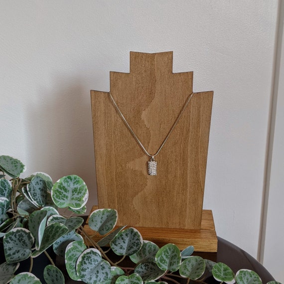 Vintage Gemstone Rectangle Pendant Necklace - Sil… - image 1