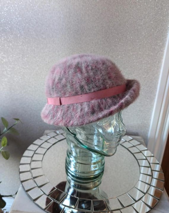 Vintage Kangol Angora Cloche Hat - Pink & Grey - Made in  display picture 3