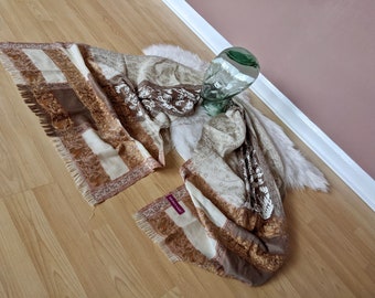 Stunning cream, taupe and bronze scarf, shawl scarf, embroidered, paisley, floral