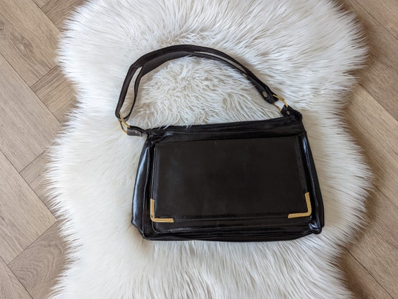 Valentino Black  Black Leather Shoulder Bag with Gold Accents display picture 1