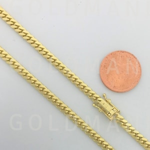 14K Solid Yellow Gold Miami Cuban Link Chain Necklace, 20&quot; 22&quot; 24&quot; 26&quot; Inch, 4mm Thick, Real Gold Chain, Solid 14K Gold Chain, Women Men