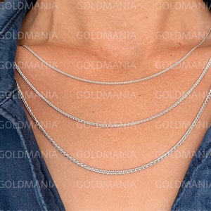 14K Solid White Gold Wheat Chain Necklace, 16-30&quot; Inch, 1.20mm 1.50mm 2.10mm Thick, Real White Gold Chain, Round Wheat Chain, Women Necklace